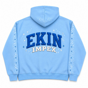 Premium Oversized Rhinestone Embroidered Zip Hoodie Y2K Heavyweight Streetwear Full Zip Fleece Hoodie - Product Image 2