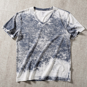 Camiseta de manga corta con cuello en V para hombre, lavado ácido, corte regular, 100% algodón, jersey lavado, camiseta casual, camiseta con efecto lavado a la piedra para hombre - Product Image 1