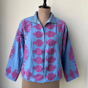 Chaqueta Kimono Suzani de Terciopelo 100% Algodón Hecha a Mano |   Bolso Frontal con Cuello Redondo, Transpirable, Ecológico y Antiarrugas para Otoño/Invierno/Primavera - Product Image 1