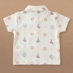 Organic <b>Cot</b> & Candy Printed for Polo T-Shirt with Turn-Up Shorts Little Sailor Summer Collection - Product Image 2