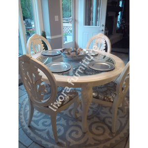 Luxury Handcrafted <b>White</b> Pearl 4 Seater <b>Round</b> Dining <b>Table</b> Set Ornate Carved Chairs Glass Top - Product Image 6