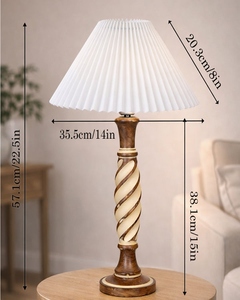 White twist wood <b>table</b> lamp pleated shade rustic farmhouse <b>bedside</b> lighting for bedroom living room home decor wholesale OEM - Product Image 5