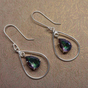 Mystic Topaz Silver <b>Earrings</b>, Pear Shape Gemstone Drop <b>Earrings</b>, 925 Sterling Silver Jewelry, Rainbow Crystal <b>Earrings</b>, Gift for - Product Image 4