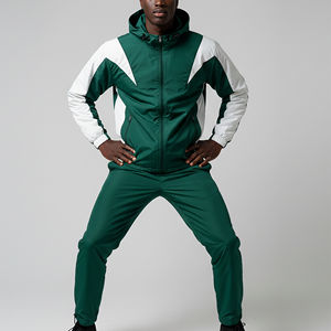 Ensemble de survêtement réversible coupe régulière en coton 100% avec logo sérigraphié personnalisé, veste zippée et pantalon de jogging léger coupe-vent style streetwear - Product Image 3