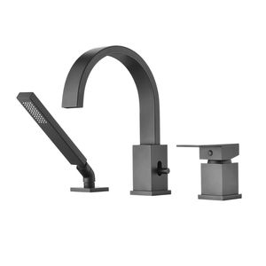 Set rubinetto vasca idromassaggio a 3 fori con doccetta e soffione a cascata, montaggio su piano, per bagno e doccia - Product Image 1