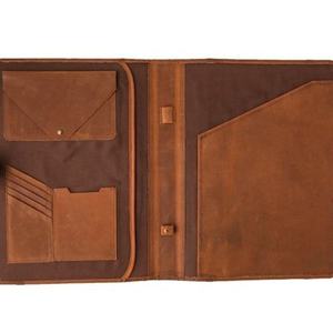 Premium Quality Brown PU Leather Filing Folder Portfolio with Writing Pad Snap Button <b>File</b> Bag for Office Travel Use - Product Image 4