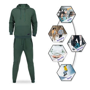 Conjunto deportivo con capucha para hombre, mezcla de algodón, tela transpirable, corte ajustado, chaqueta, pantalones jogger, ropa deportiva informal para gimnasio, entrenamiento y venta en línea - Product Image 5