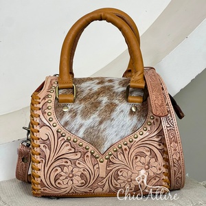 Nouveau Sac à Main Western Speedy en Cuir de Vachette Personnalisé et Gravé, Motif Floral, Fait Main, pour Femme, Collection 2026 - Product Image 1