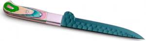 Cuchillo utilitario de hoja fija hecho a mano con acero inoxidable martillado, mango de resina y madera multicolor, herramienta para cortar con funda de cuero. - Product Image 4