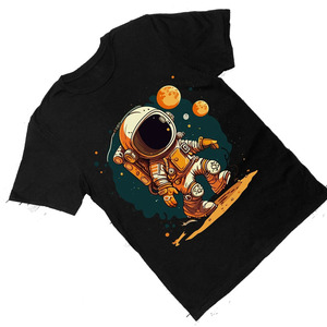Camiseta de Hombre con Diseño de Astronauta de Dibujos Animados, Manga Corta, Cuello Redondo, Corte Regular, 100% Algodón Jersey, Estilo Casual - Product Image 5