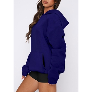Sweat-shirt à capuche surdimensionné pour femme, manches longues, couleur unie, violet, tricoté, avec poches, vêtements décontractés pour l'automne - Product Image 2