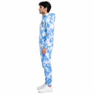Sudadera con capucha tie-dye de felpa francesa, pantalones casuales de chándal con hombros caídos, bolsillos delanteros y logo, conjunto de chándal y joggers, venta al por mayor OEM - Product Image 4