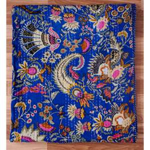 Couette Kantha ethnique vintage artisanale du Rajasthan, fabriquée en Inde, en coton imprimé, cousue à la main, confortable et de haute qualité - Product Image 6