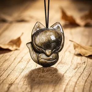 Pendentif en quartz noir Monalisa de Mugalart, sculpture de renard, 40 carats, pierre précieuse naturelle du Rajasthan - Product Image 4