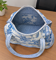Sac de voyage de luxe en toile bleu et blanc à imprimé toile, grand format, durable, avec fermeture éclair, en tissu de coton