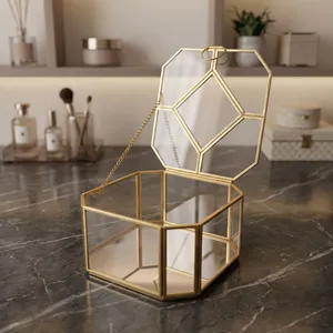 Modern Jewelry <b>Box</b> with <b>Mirror</b> Lid brass Metal Storage Organizer for dressing vanity jewellery storage Decorative <b>box</b> - Product Image 3