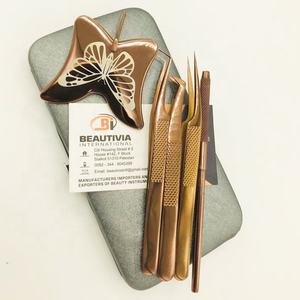 แหนบกระจกรูปผีเสื้อสีโรสโกลด์เครื่องมือต่อขนตาชี้เพื่อความงามแบบมืออาชีพความยั่งยืนส่วนตัว - Product Image 1