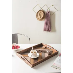 Plateau à café artisanal de designer avec finition en laiton brossé, plateau de service rond en céramique écologique fait main, style américain rétro - Product Image 2