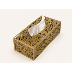 Boîte à mouchoirs de luxe en métal bronze avec un design de calligraphie arabe complexe, style moyen-oriental haut de gamme, rectangulaire - Product Image 6