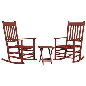 Set di 3 Sedie a Dondolo da Esterno in Robusto Legno, Colore Rosso Vino Vibrante, con Tavolino Portatile, Capacità 352 Libbre, per Terrazza e Patio - Product Image 1