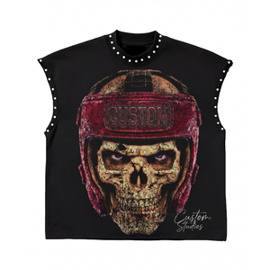 <b>Men</b> Tan <b>Muscle</b> Shirt Graphic Print Sleeveless Studded Detail Custom Streetwear Summer Casual Fashion <b>Top</b> - Product Image 1