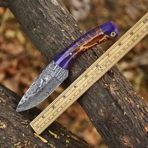 Cuchillo de Supervivencia y Caza de Acero de Damasco Hecho a Mano con Mango de Madera de Resina, Hoja de Punta Caída y Borde Recto, Grado Industrial ODM - Product Image 3