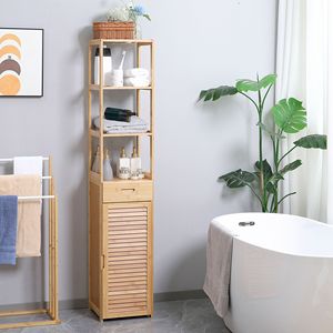 Mobile da Bagno in Stile Tradizionale con Cassetto e Ripiani a Doghe in Legno PVC MDF Salvaspazio per Uso in Camera da Letto - Product Image 2