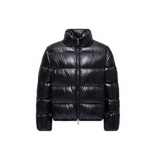 Vestes d'hiver rembourrées en duvet de canard chaud, personnalisées avec logo, en nylon noir à capuche, pour hommes, vente en gros - Product Image 1