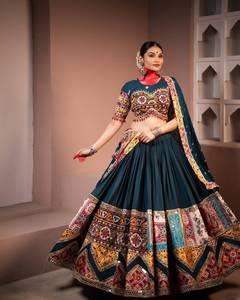 Lehenga Choli Dupatta en dentelle brodée miroir, style traditionnel indien et pakistanais, longueur ras du sol, en mousseline de coton à séchage rapide, robe de mariage et de fête - Product Image 3