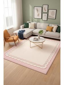 Tapis de luxe rose crème festonné, tapis minimaliste moderne fait main pour salon, chambre à coucher, décoration intérieure contemporaine - Product Image 1