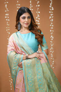 AARA Fashion Sari indien traditionnel en soie PINK PARI-400 Rose Turquoise avec broderie Zari, protection solaire, pour occasions de mariage, pour femme, longueur au sol - Product Image 6