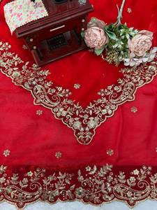Sari traditionnel indien en soie rouge pour femmes avec broderie dorée, tenue de mariage longue, coupe classique, toutes saisons - Product Image 5