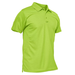 เสื้อโปโลชายสีเขียวมะนาว แขนสั้น ผ้าโพลีเอสเตอร์ 100% แห้งเร็ว ระบายอากาศดี เสื้อกอล์ฟลำลอง ติดกระดุม สีพื้น - Product Image 1