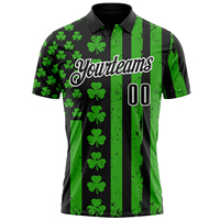 Kaos Polo Kustom Grosir Hitam Hijau & Putih Pola Shamrock Bahan Bernapas Ideal untuk Tim Olahraga
