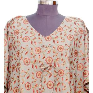 High Quality Custom Block Printing 100% Organic Cotton Sweet Natural Waist Loose Fit Long <b>Summer</b> Beach Women's Kaftan <b>Dress</b> - Product Image 3