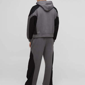 Ensemble sweat-shirt à capuche gris pour homme, style color block, vêtements décontractés d'hiver, tricoté en tissu polaire 100% coton - Product Image 3
