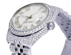 BOJ R.O.L.E.X.018 Montre Homme de Luxe à Quartz Analogique en Acier, Chiffres Romains, Moissanite Intégrale, 41MM, Résistance à l'Eau 3BAR, Style Hip Hop - Product Image 2