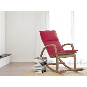 Poltrona a dondolo contemporanea rossa moderna accento struttura in legno con schienale alto imbottito sedia da soggiorno - Product Image 4