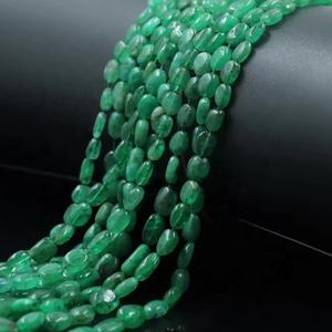 Brins de perles de forme ovale lisse émeraude naturelle zambienne pour la fabrication de bijoux perles de pierre - Product Image 1
