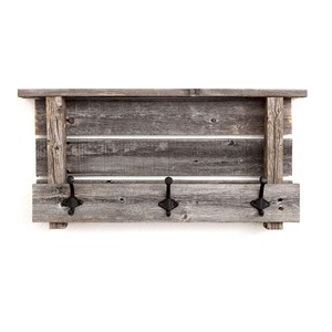 <b>Rustic</b> Brown Reclaimed Wood <b>Shelf</b> with Hooks - Wholesale B2B - Product Image 2