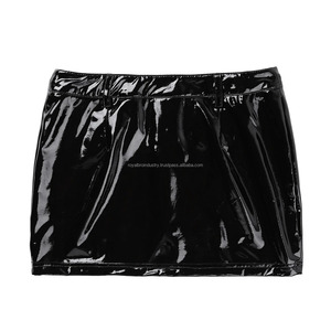 Women's High Waist Slanted Zipper Shiny Genuine Leather Mini Skirt Black Hot Tight Sexy Short Festival Party Clubwear - Product Image 5