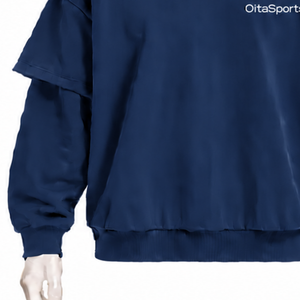 Navy Blue Double Layer <b>Hoodie</b> Oversized <b>Short</b> <b>Sleeve</b> Overlay Long <b>Sleeve</b> Pullover Vintage Streetwear Casual Hooded Sweatshirt - Product Image 5