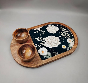 Plato de servir de madera natural con juego de mini tazones personalizado para comida y postres por blossom craft india - Product Image 5