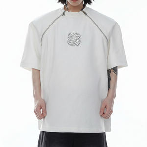 เสื้อยืดคอตตอนผู้ชายทรงโอเวอร์ไซส์ ดีไซน์ซิปคู่ ป้ายโครเมียมแบบกำหนดเอง เสื้อยืดโอเวอร์ไซส์แฟชั่นฤดูร้อน ผ้าฝ้าย 100% - Product Image 1