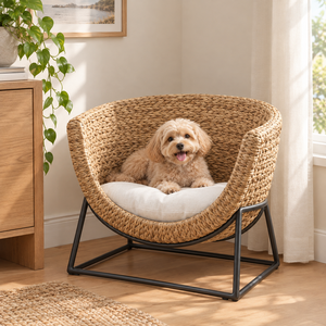 Modern Oval Woven Eco-Friendly Pet <b>Bed</b> with Cushion <b>Elevated</b> Frame for Small <b>Dogs</b> or Cats Water Hyacinth Material Portable - Product Image 2