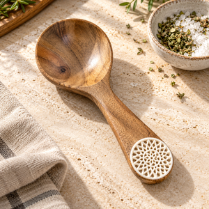 Fabricant de cuillères à salade en bois avec manches en résine verte |   Cuillères de service personnalisées en gros OEM ODM - Product Image 6