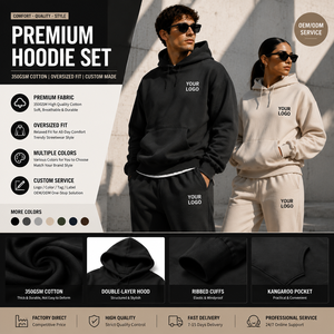Conjunto de Sudadera con Capucha Personalizada para Hombre, Talla Grande, 350GSM, Algodón, Chándal OEM ODM, Ropa Urbana, Sudadera con Logotipo Personalizado, Conjunto Deportivo Unisex - Product Image 2