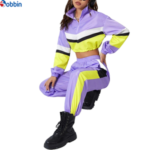 Hot Selling Custom Polyester Color Block Half Zip Jacket & Jogger Pants Outfits <b>Women</b> <b>Windbreaker</b> Tracksuit Sweatsuit 2 Pcs Set - Product Image 4