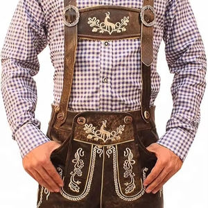 Pantalones Cortos de Cuero de Gamuza Bávara para Hombre con Tirantes a Juego de Corte Recto, Transpirables, de Secado Rápido y Diseño Personalizable - Product Image 1