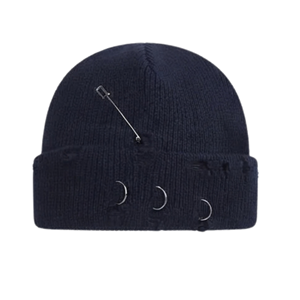 Gorro de punto personalizado al por mayor, estilo hip hop grunge, con anillos plateados y imperdible, unisex, para invierno, estilo urbano - Product Image 2